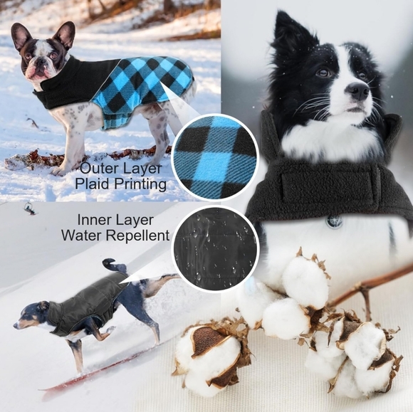 Fragralley Dog Blue Plaid Reversible Fall Winter Coat Harness Hole Size 2XL - Picture 8 of 9